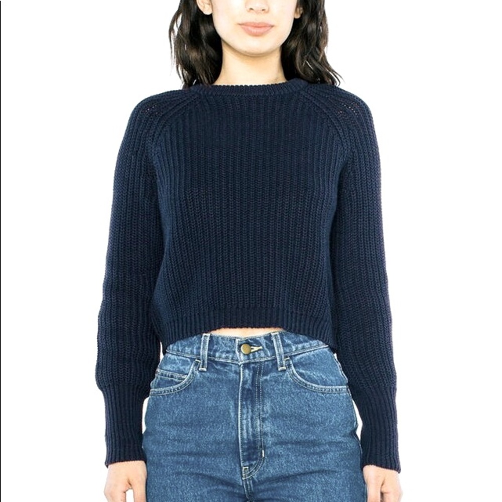 Black American Apparel Cropped Fisherman Knit Pullover Sweater